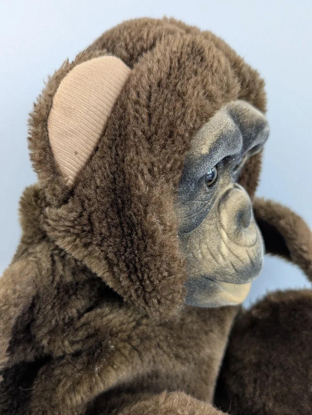 Vintage Hosung Plush Chimp Hand Puppet w Flocked Vinyl Face, Long Arms, Squeaker - Picture 5 of 14